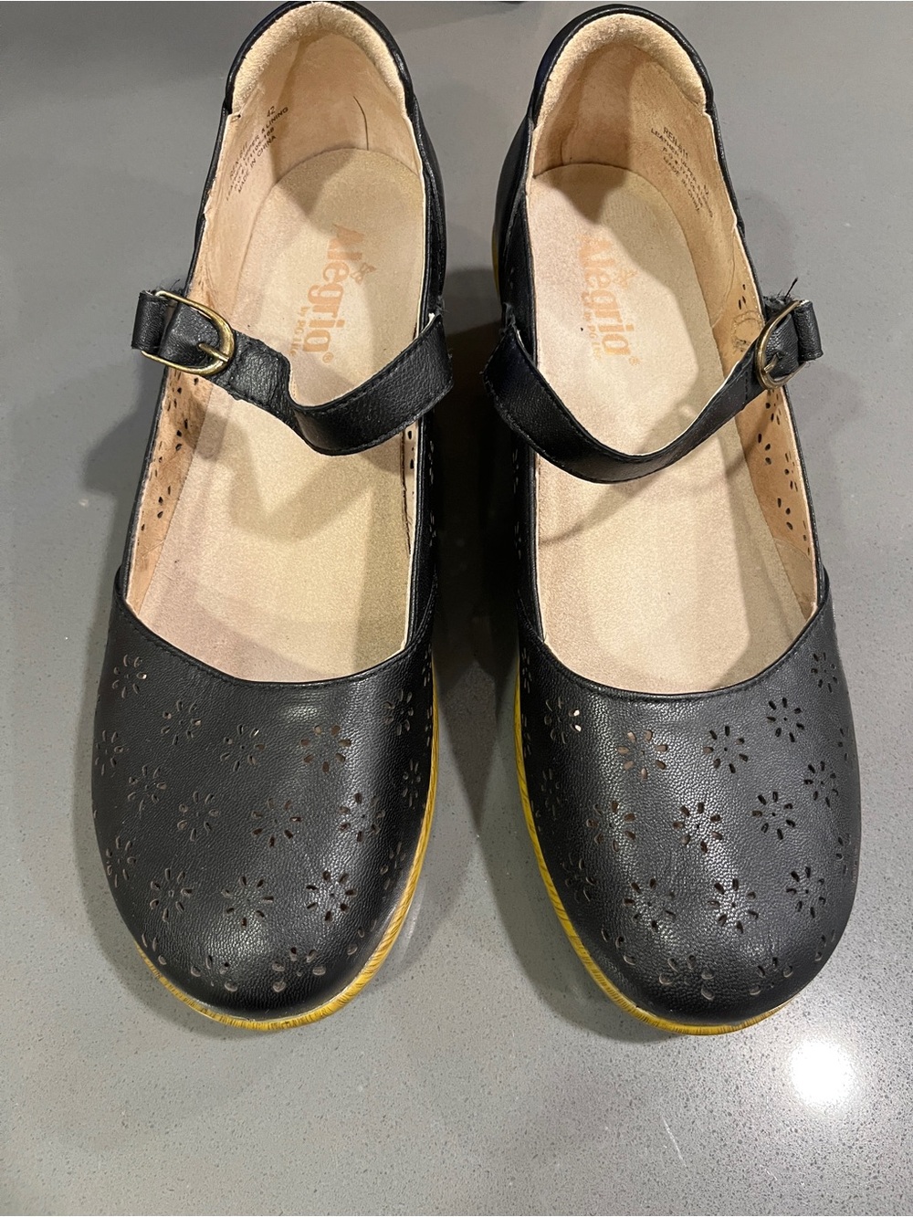 Alegria Black Mary Jane Flats with Yellow Outsole size 42